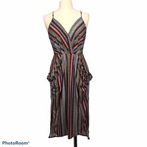 BCBGeneration‎ Blue Brown Striped Drape Dress, S